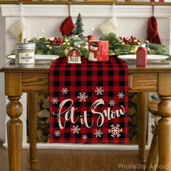 13 x 72 Inch Red and Black Buffalo Plaid Winter Tablecloth Holiday Decoration - Picture 7 of 7
